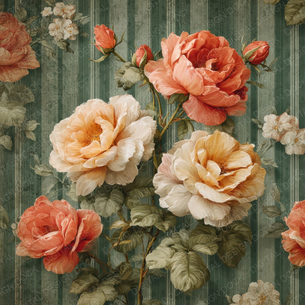 Peach Rose Stripe Digital Paper Pack (DDD007699)