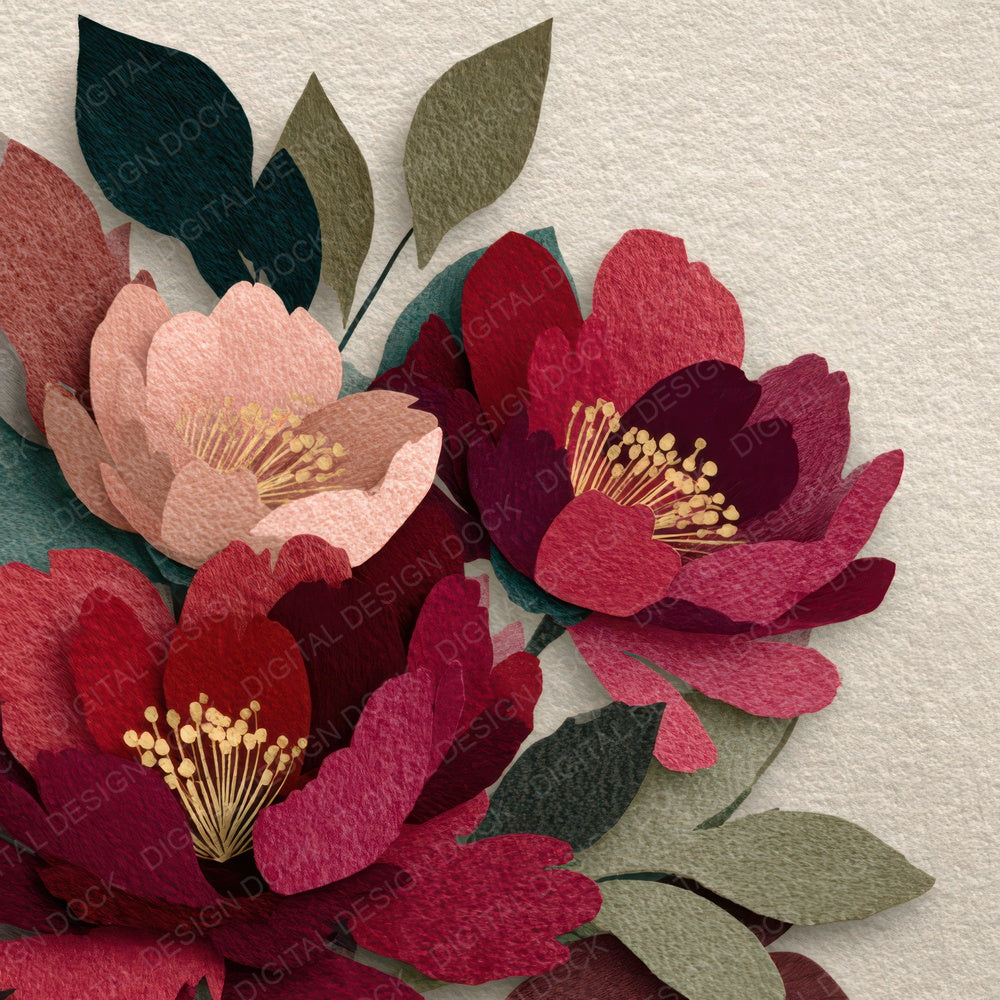 Peony Floral Border Digital Paper Pack (DDD007877)