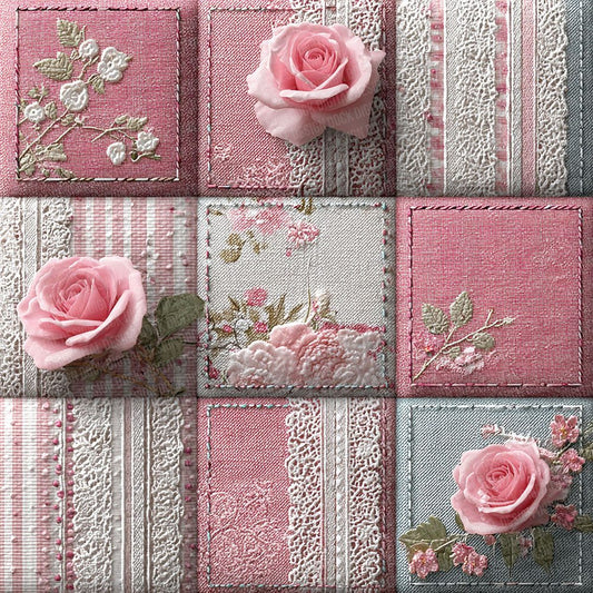 Pink Lace Floral Patchwork Fabric Digital Paper Pack (DDD003003)