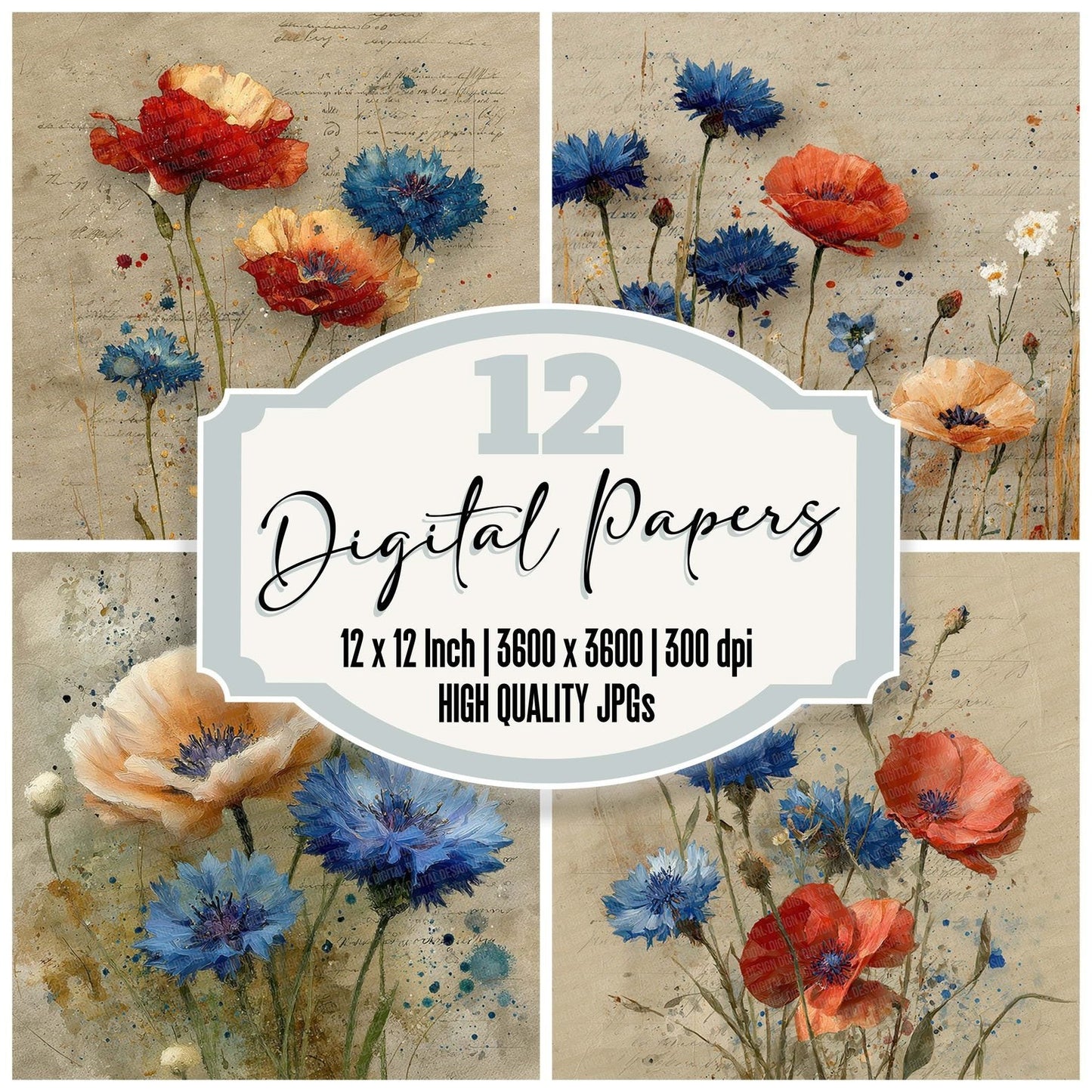 Poppy Cornflower Ledger Digital Paper Pack (DDD007705)