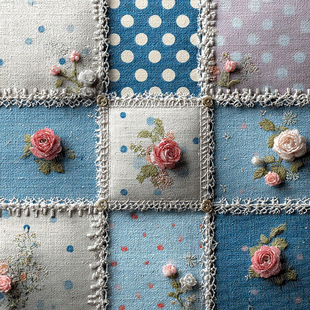 Powder Blue Rose Patchwork Fabric Digital Paper Pack (DDD003058)