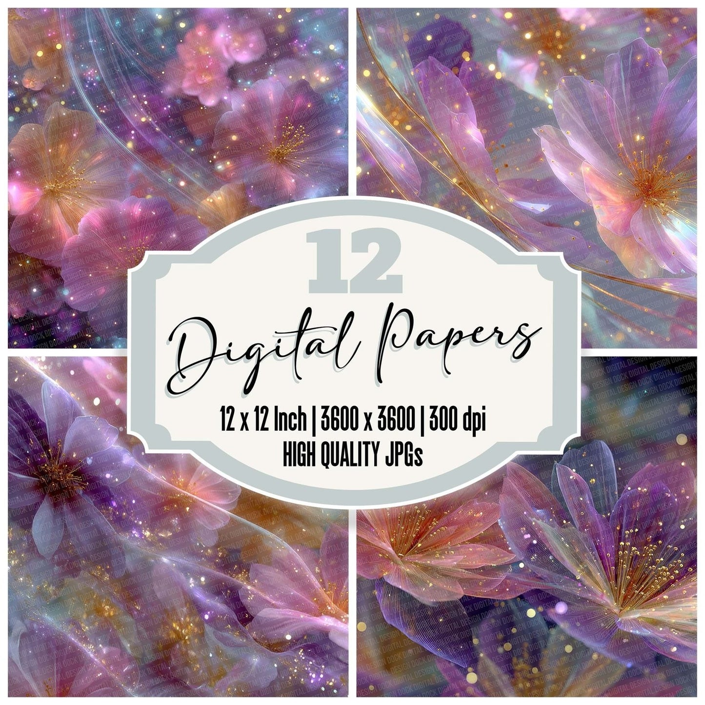 Prism Petal Rainbow Floral Fusion Digital Paper Pack (DDD007709)