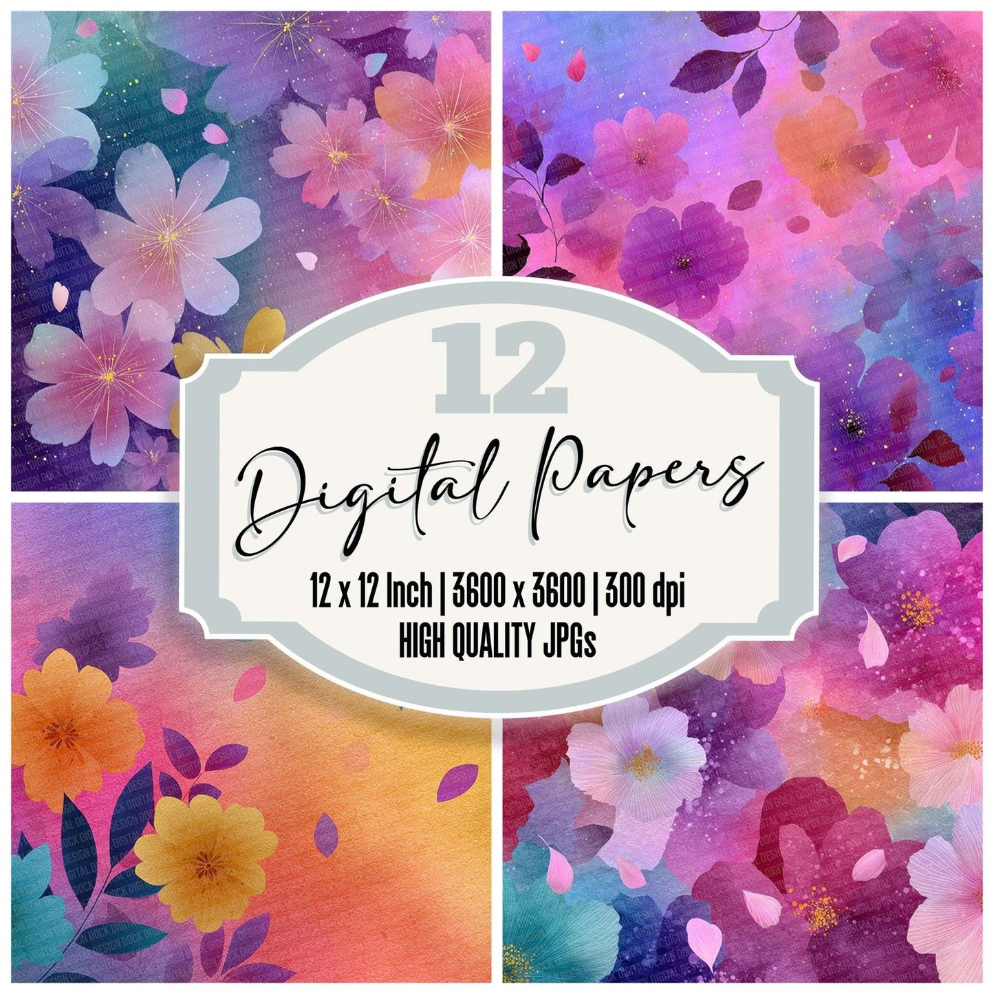 Rainbow Bloom Rainbow Floral Fusion Digital Paper Pack (DDD007713)