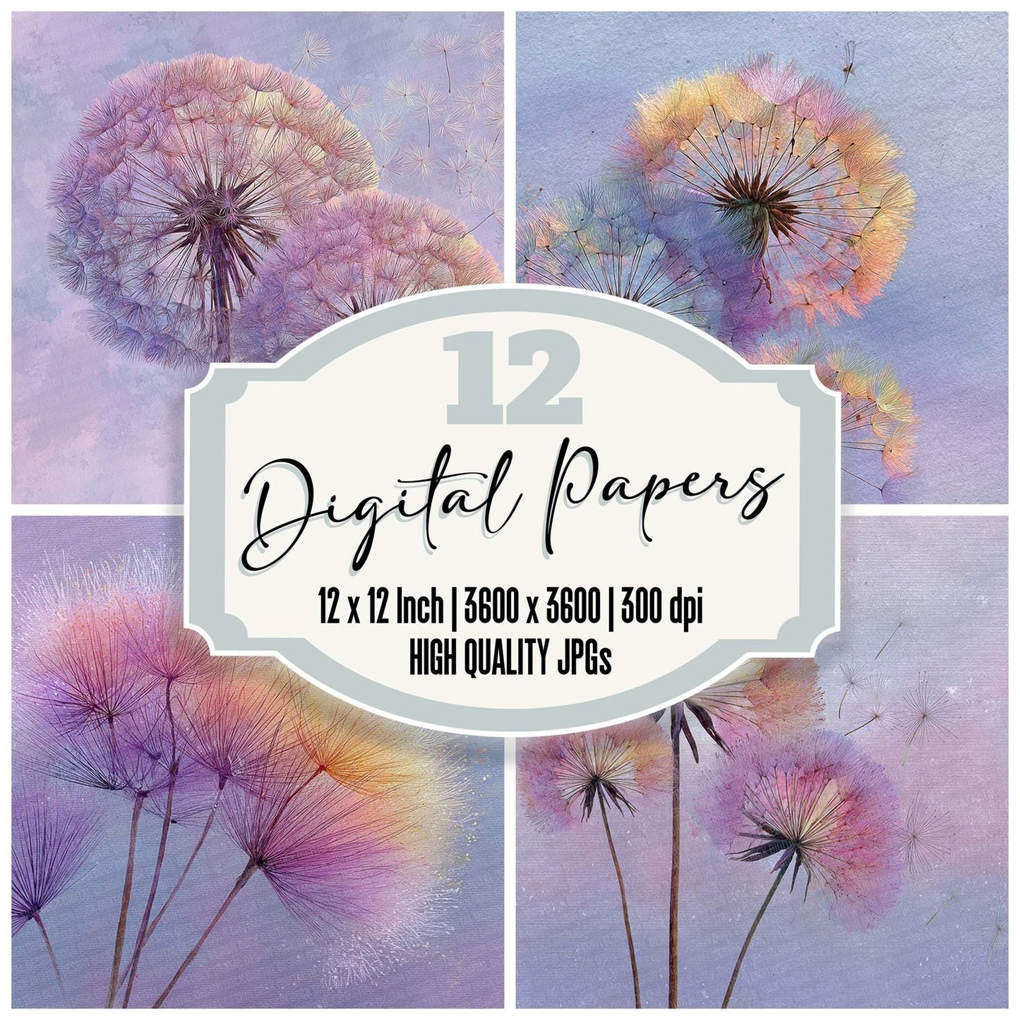 Rainbow Dandelion Ledger Digital Paper Pack (DDD007714)