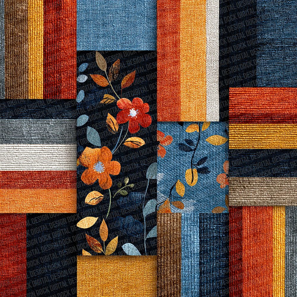 Rainbow Denim Cord Patchwork Fabric Digital Paper Pack (DDD003136)