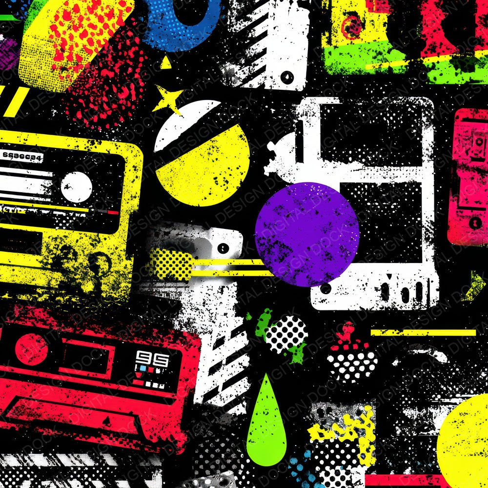Rave Flyer Red Blue Neon Buzz Digital Paper Pack (DDD003167)