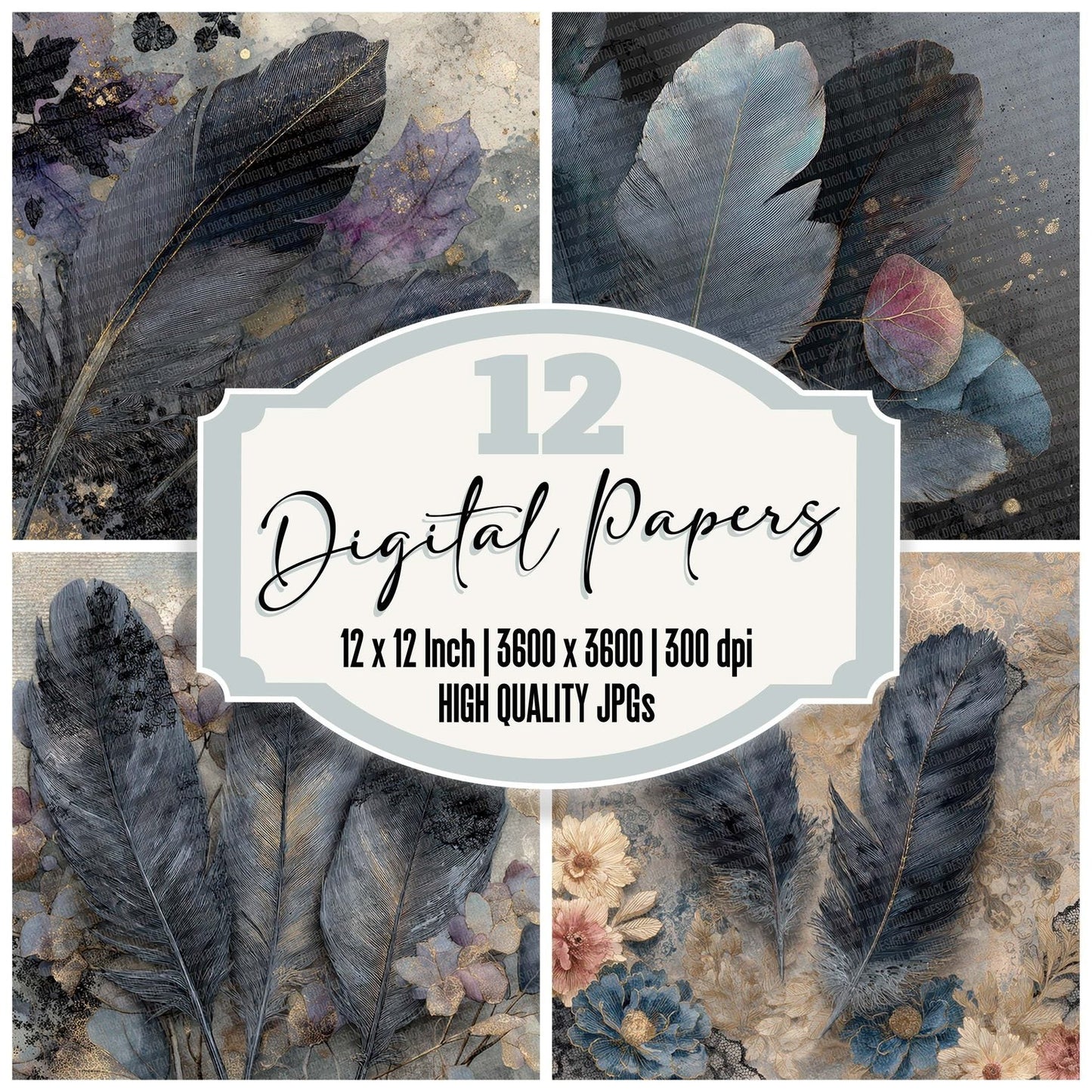 Raven Lace Foil Digital Paper Pack (DDD007717)