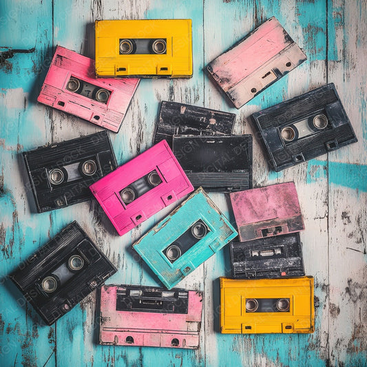Retro Cassette Tapes Background Digital Paper Pack (DDD003204)