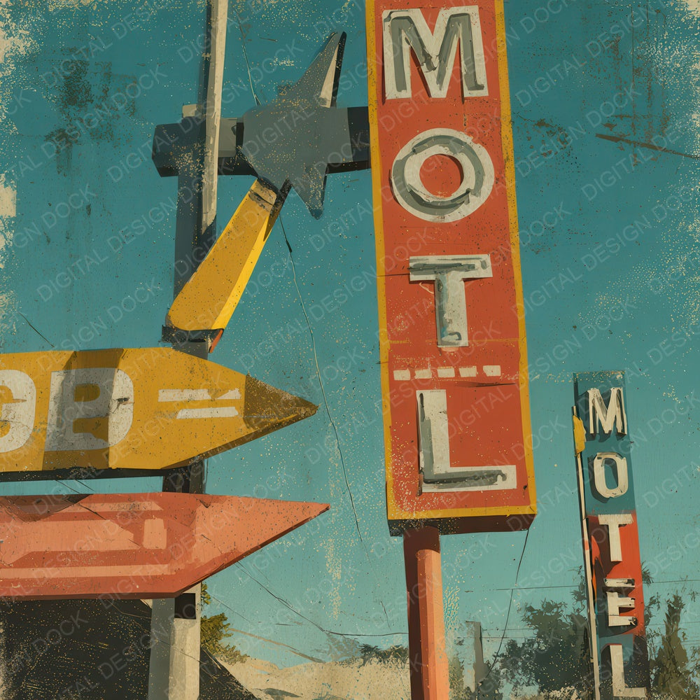 Retro Motel Sign Digital Paper Pack (DDD008653)