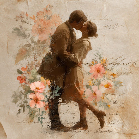Romantic Moment Couple Kiss Digital Paper Pack (DDD007821)
