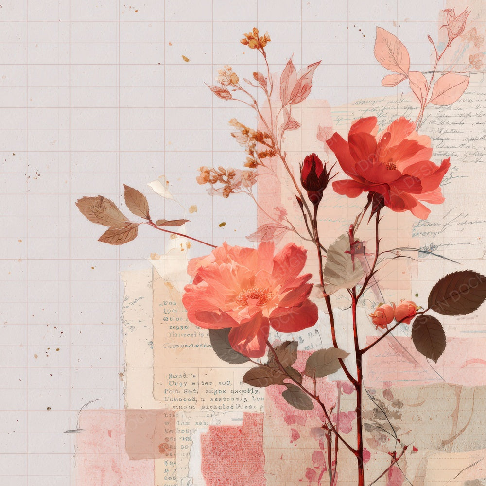 Rose Stamp Grid Digital Paper Pack (DDD003282)