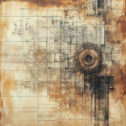 Rusted Clockwork Blueprints Background Digital Paper Pack (DDD003314)