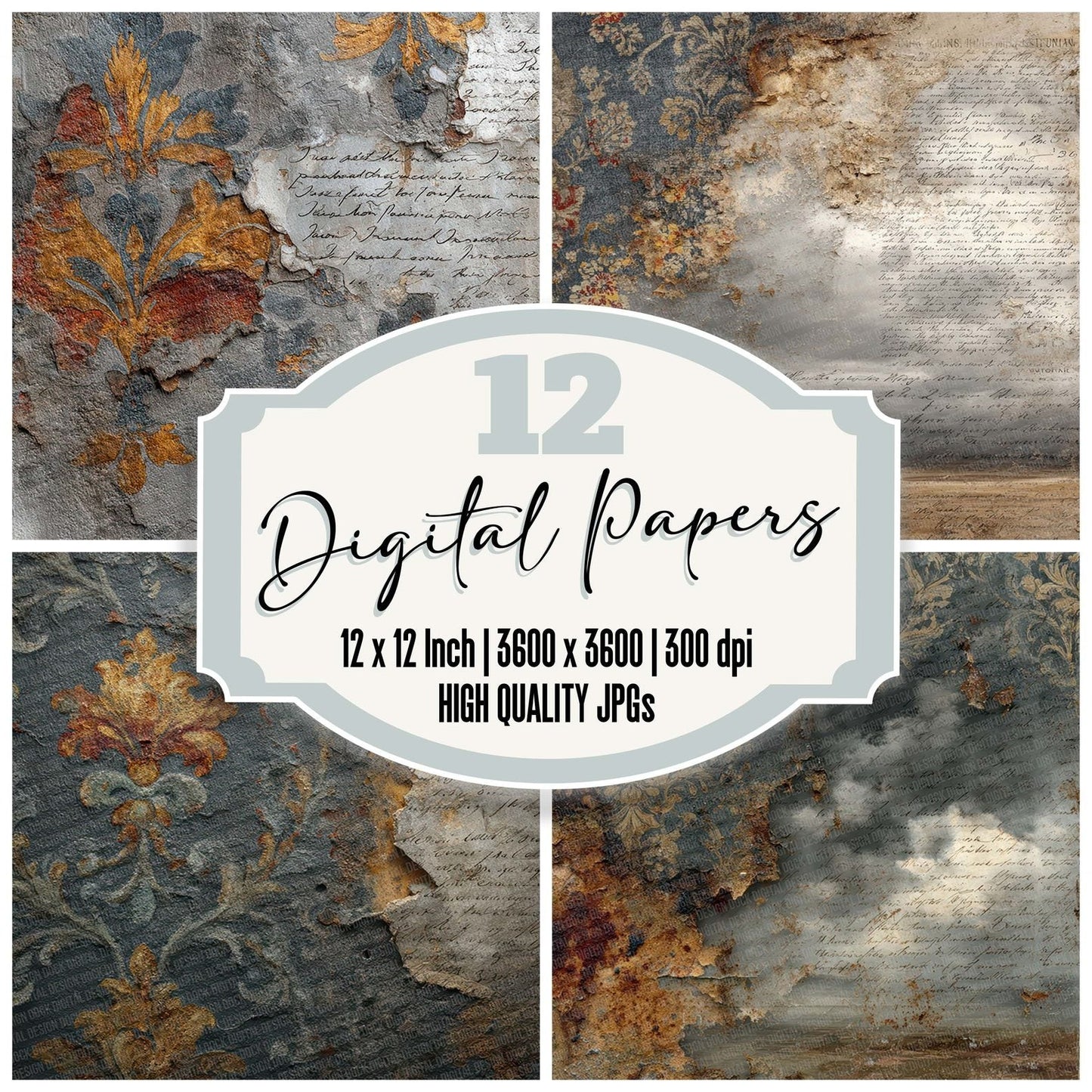 Rusted Damask Ledger Digital Paper Pack (DDD007721)
