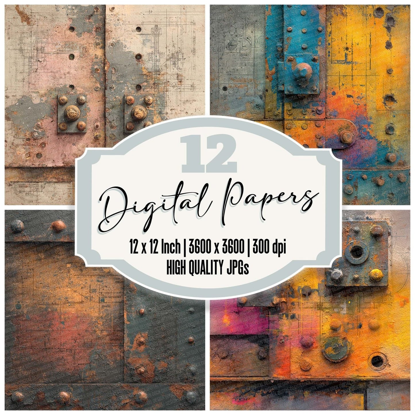 Rusted Steel Schematic Digital Paper Pack (DDD007722)
