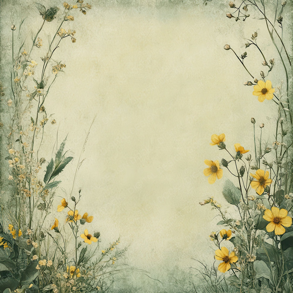 Sage Yellow Bloom Border Digital Paper Pack (DDD003359)