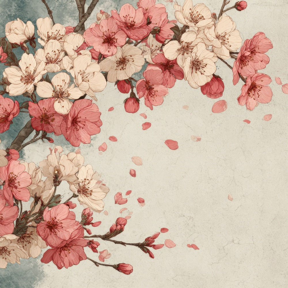 Sakura Floral Border Digital Paper Pack (DDD003363)