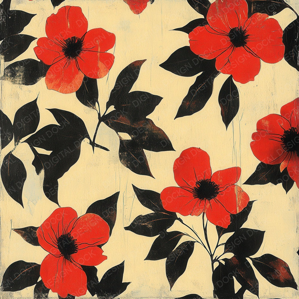 Scarlet Olive Blossom Digital Paper Pack (DDD003404)