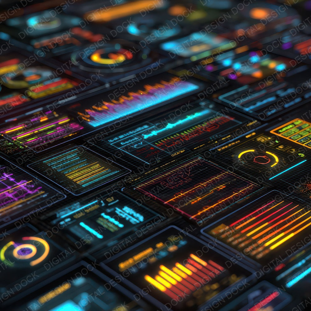 SciFi UI Red Blue Grid Glow Digital Paper Pack (DDD003412)