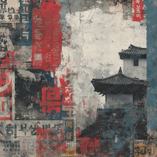 Seoul Collage Hangul Temple Street Digital Paper Pack (DDD003444)