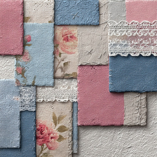 Shabby Floral Denim Patchwork Fabric Digital Paper Pack (DDD003461)