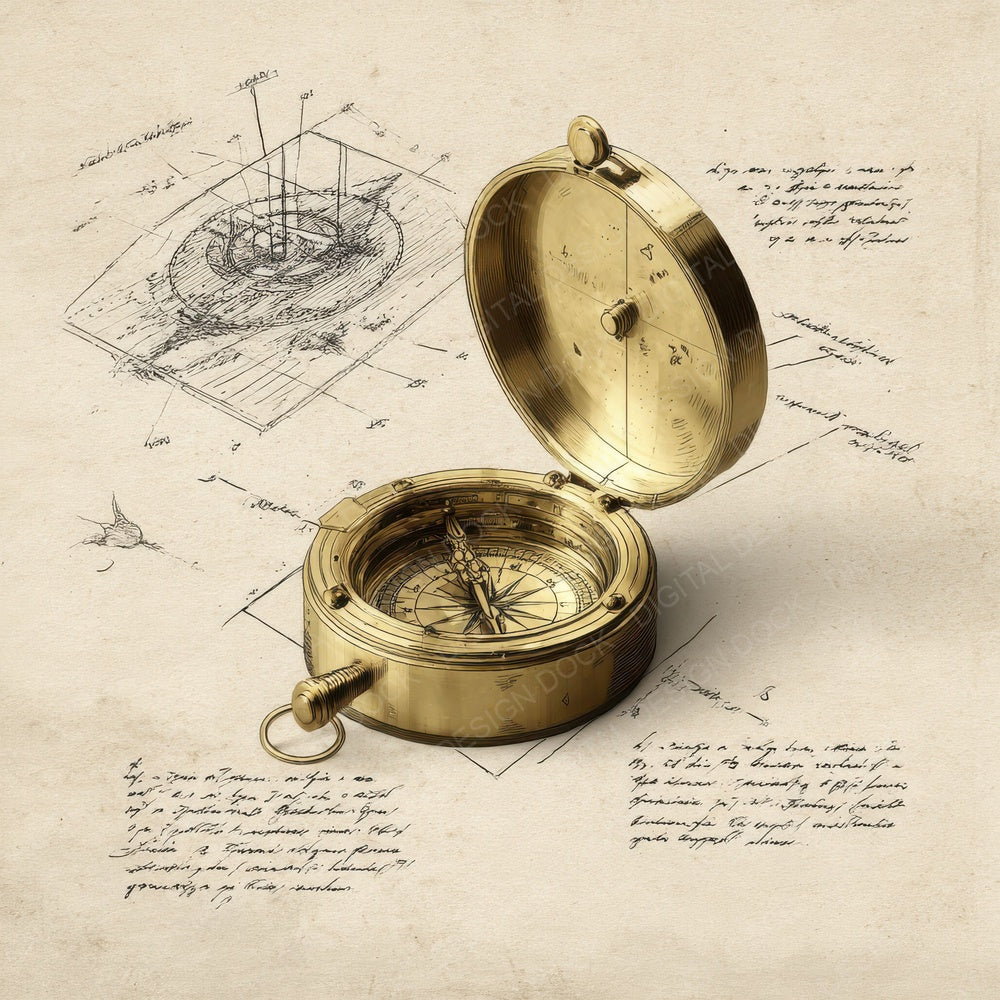 Sketch Brass Compass Open Digital Paper Pack (DDD003516)