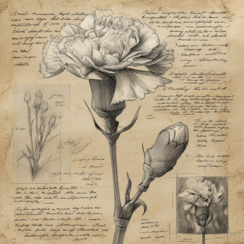 Sketch Carnation Bloom Focus Digital Paper Pack (DDD003523)