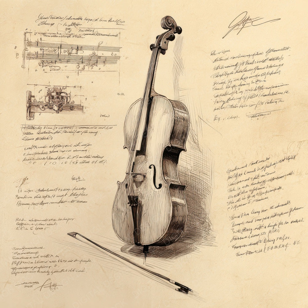 Sketch Cello and Bow Digital Paper Pack (DDD003526)
