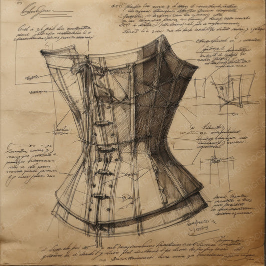 Sketch Corset Laced Boning Digital Paper Pack (DDD003536)
