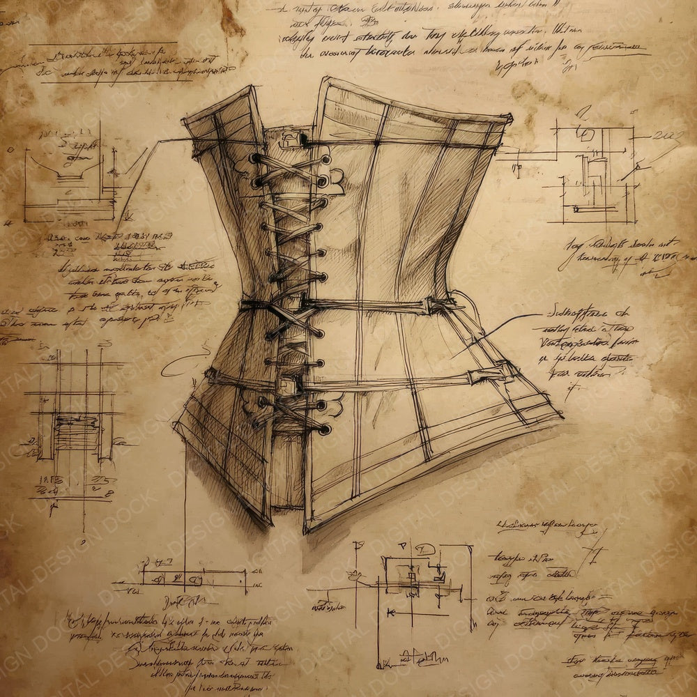 Sketch Corset Laced Boning Digital Paper Pack (DDD003536)
