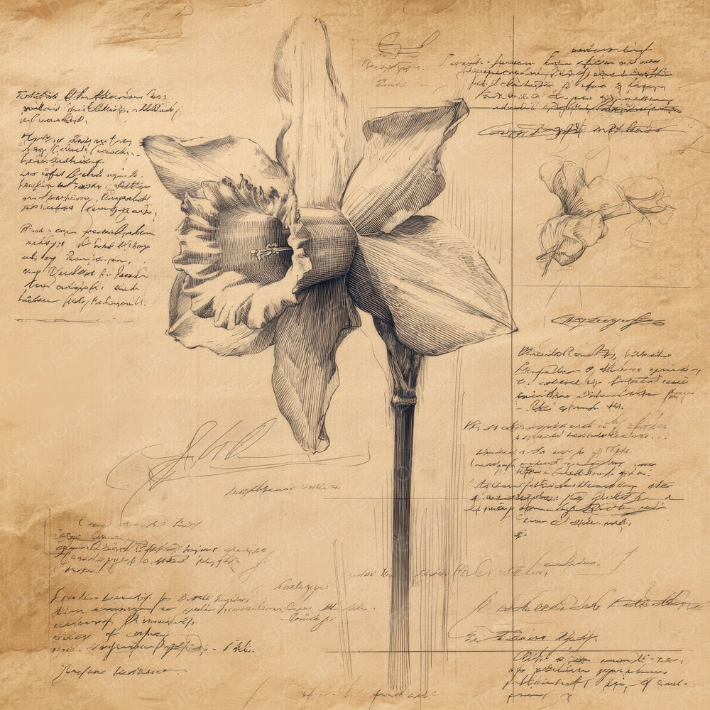 Sketch Daffodil Aerial View Digital Paper Pack (DDD003540)