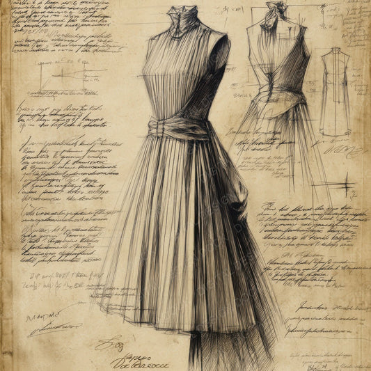 Sketch Evening Gown Pleated Skirt Digital Paper Pack (DDD003549)