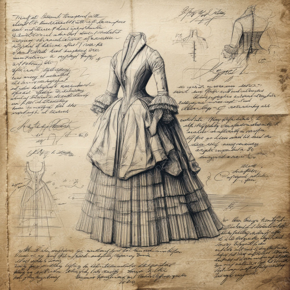 Sketch Evening Gown Pleated Skirt Digital Paper Pack (DDD003549)