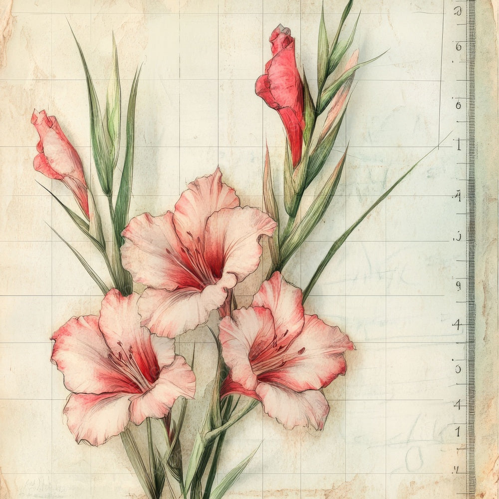 Sketch Gladiolus Notepad Digital Paper Pack (DDD003565)