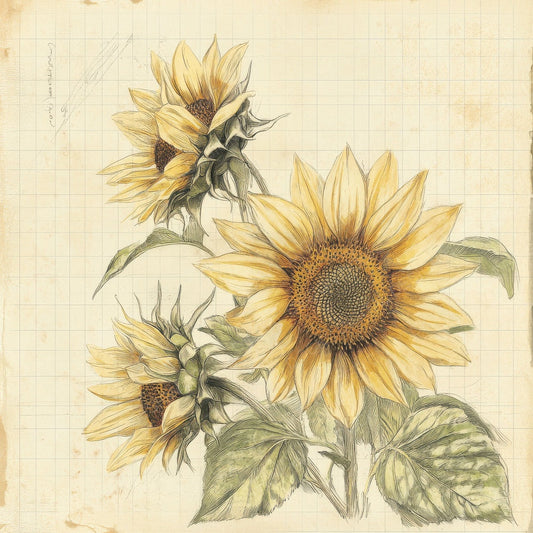 Sketch Helianthus Notepad Digital Paper Pack (DDD003572)