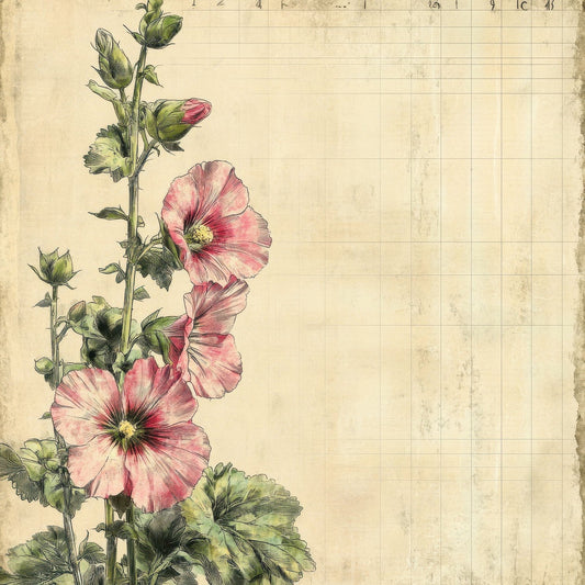 Sketch Hollyhock Notepad Digital Paper Pack (DDD003577)