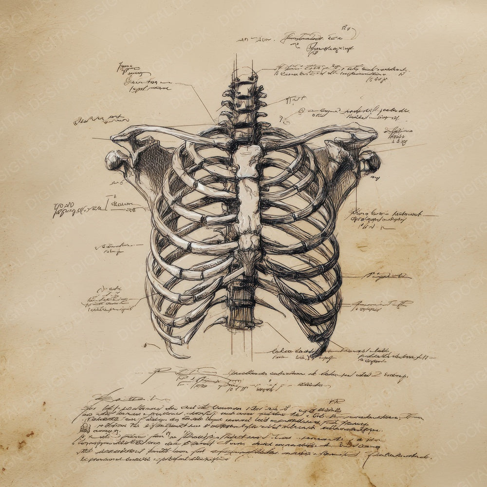 Sketch Human Ribcage Spine Digital Paper Pack (DDD003586)