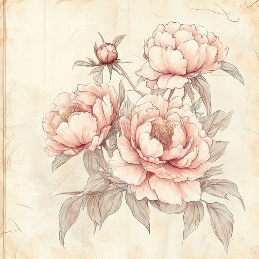 Sketch Peony Notepad Digital Paper Pack (DDD003634)