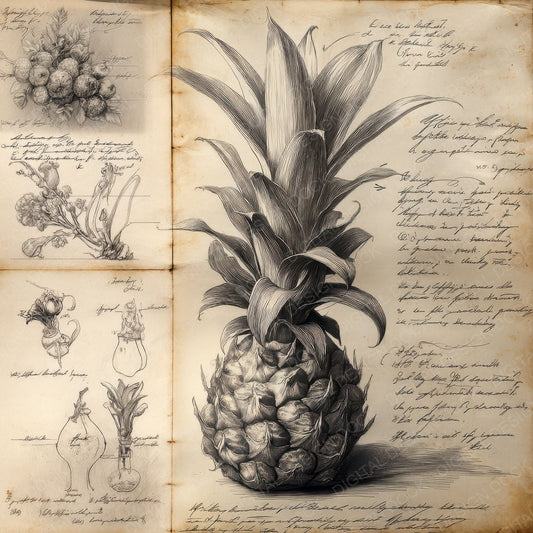 Sketch Pineapple Crown Leaves Digital Paper Pack (DDD003638)