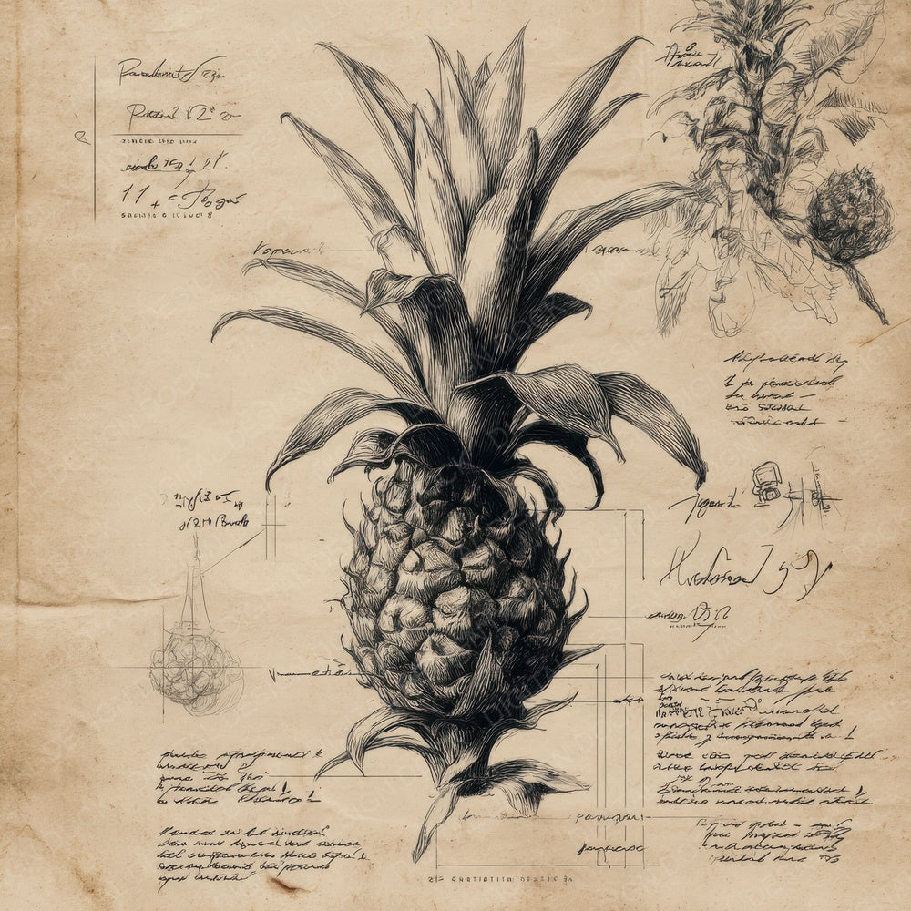 Sketch Pineapple Crown Leaves Digital Paper Pack (DDD003638)