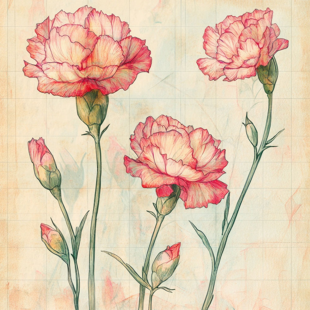 Sketch Pink Carnation Notepad Digital Paper Pack (DDD003639)