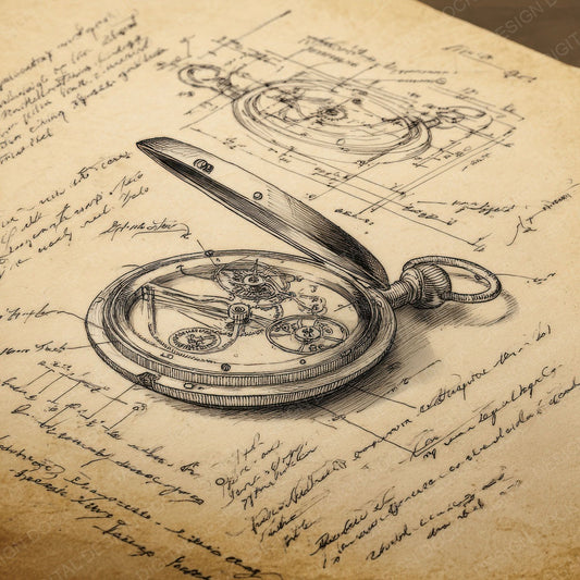 Sketch Pocket Watch Mechanism Digital Paper Pack (DDD003643)