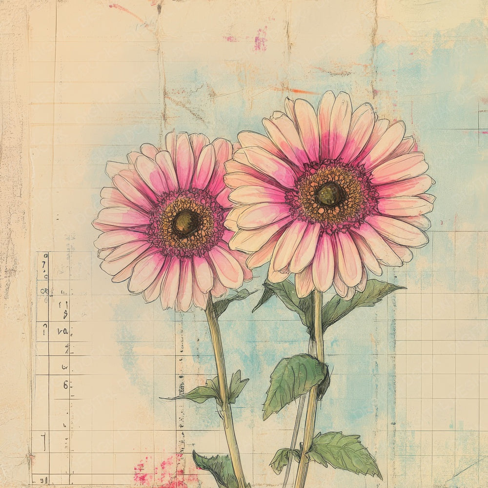 Sketch Red Gerbera Notepad Digital Paper Pack (DDD003653)