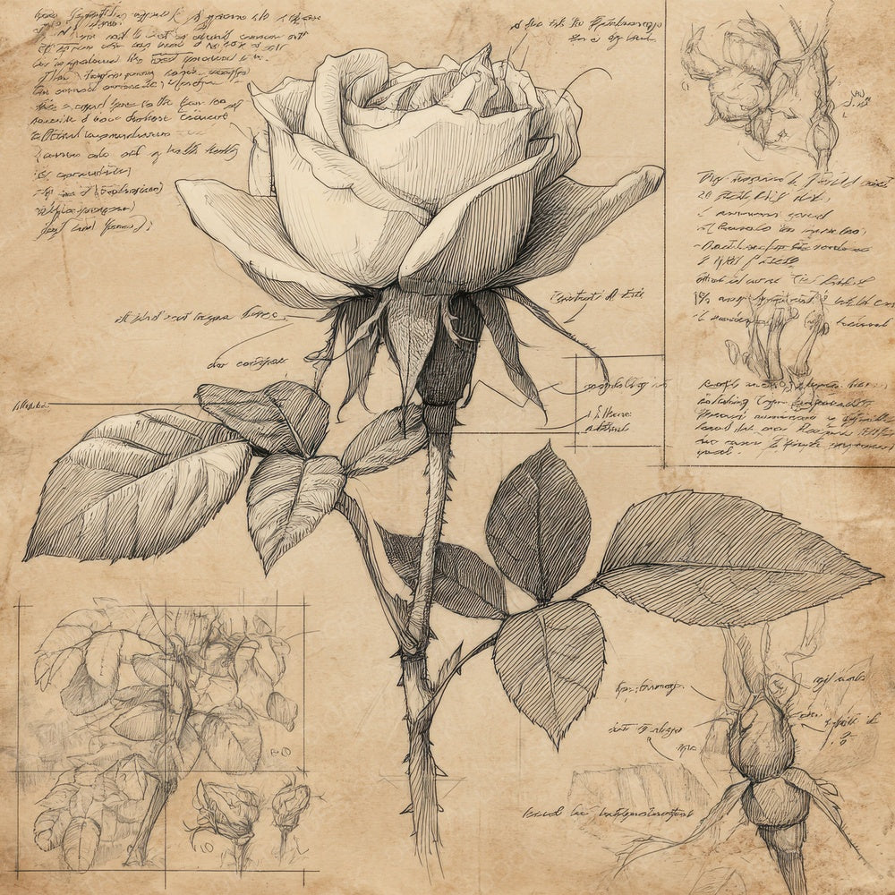 Sketch Rose Head Close Digital Paper Pack (DDD003658)