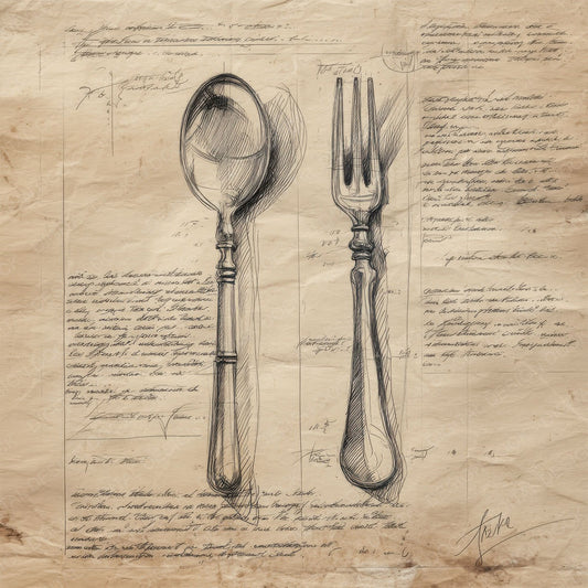 Sketch Spoon Fork Set Digital Paper Pack (DDD003667)