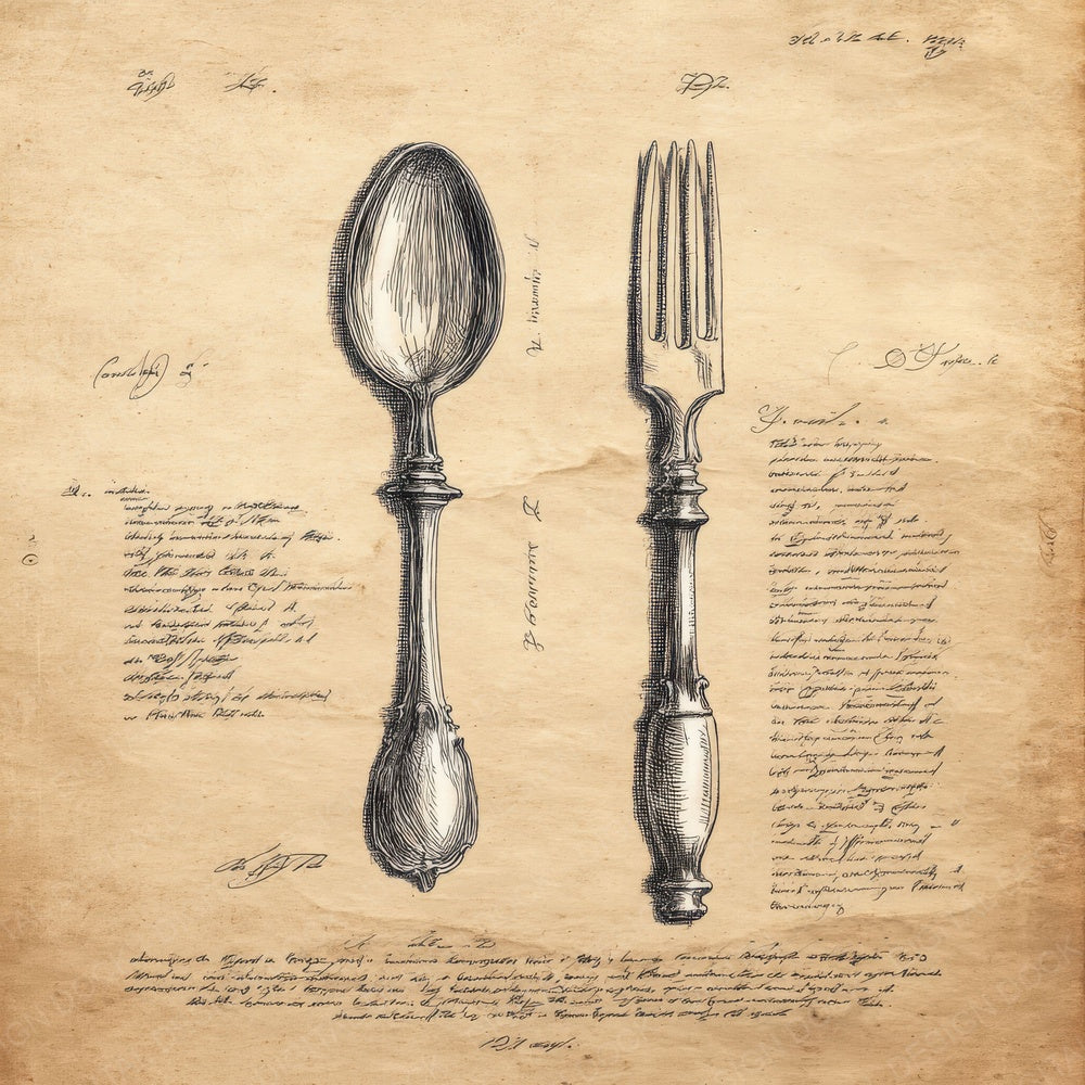 Sketch Spoon Fork Set Digital Paper Pack (DDD003667)