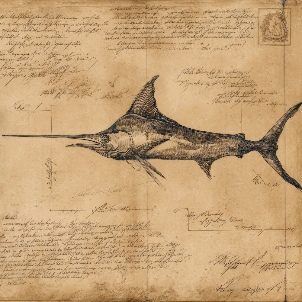 Sketch Swordfish Illustration Digital Paper Pack (DDD003677)