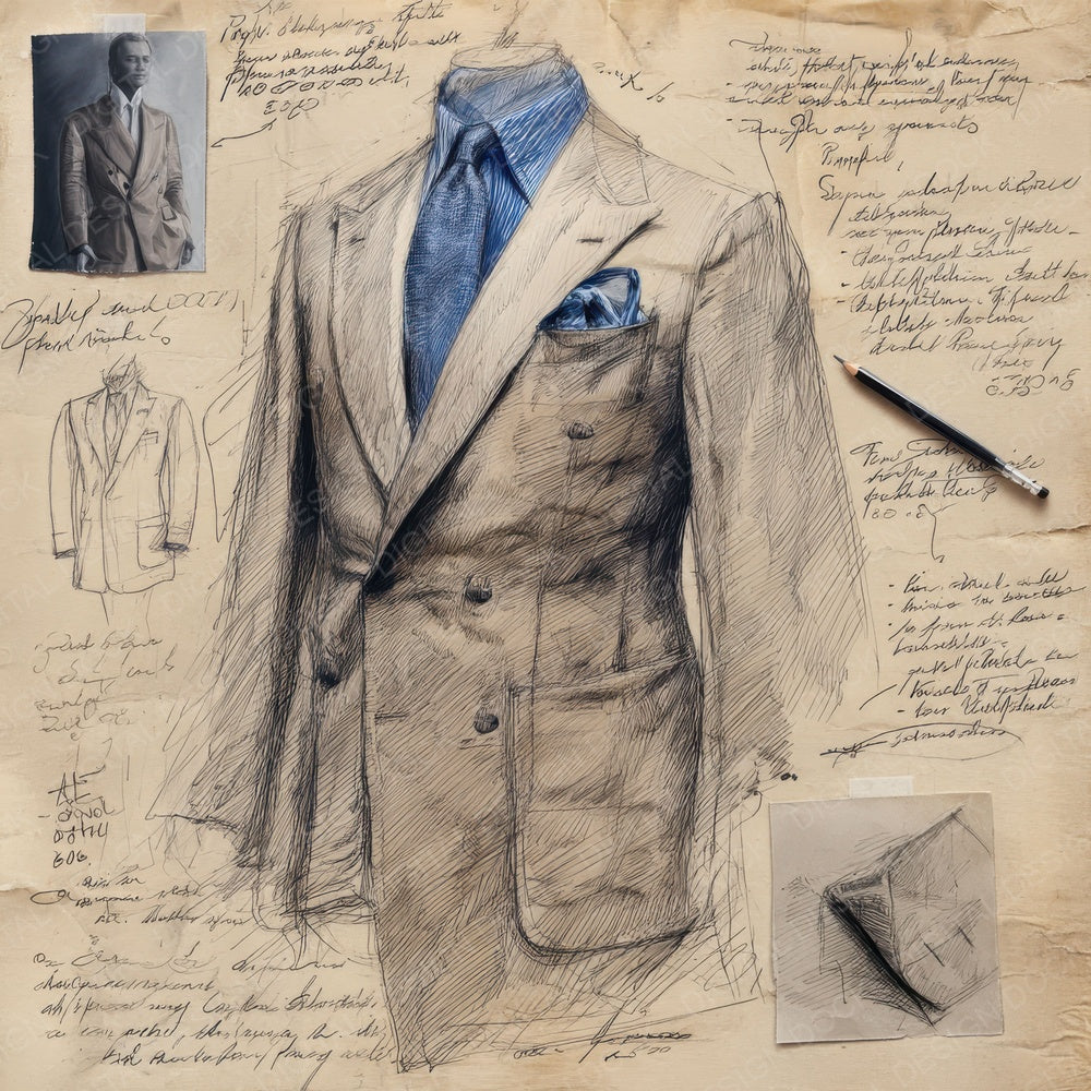 Sketch Tailored Suit Pocket Square Digital Paper Pack (DDD003678)