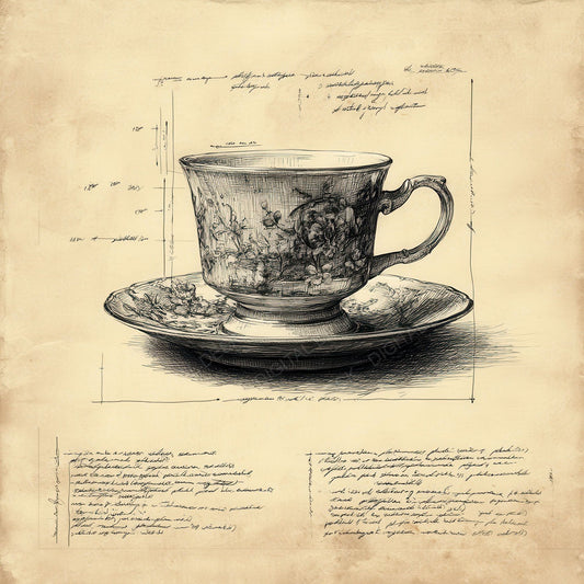 Sketch Teacup and Saucer Digital Paper Pack (DDD003681)