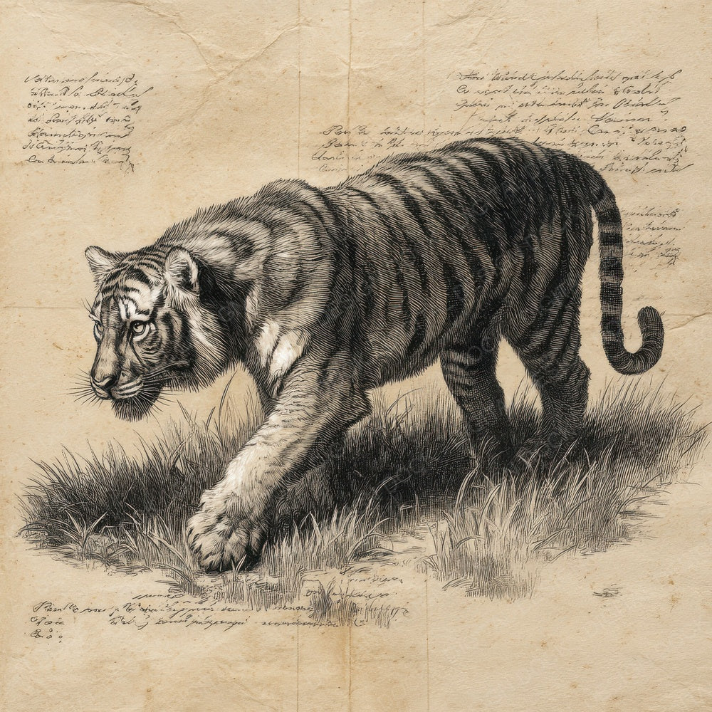Sketch Tiger Grassland Sheet Digital Paper Pack (DDD003686)