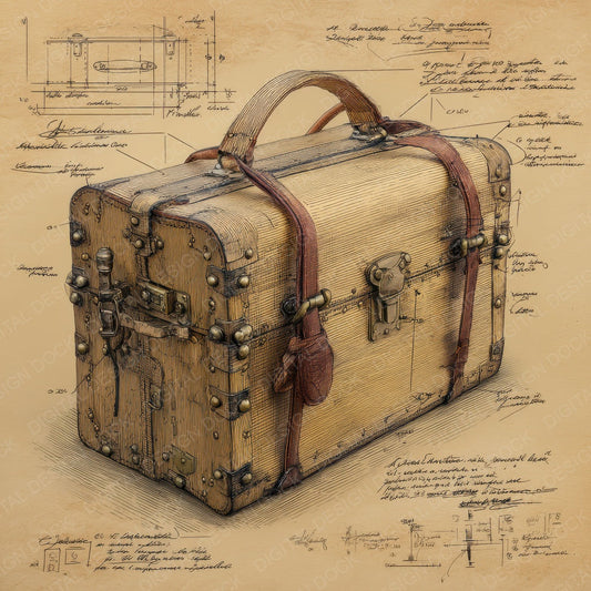 Sketch Vintage Trunk Handbag Digital Paper Pack (DDD003698)